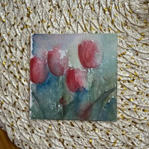 Distressed Navy Frame with Painted Tulips Shabby Chic Accent - Picture 6 of 6